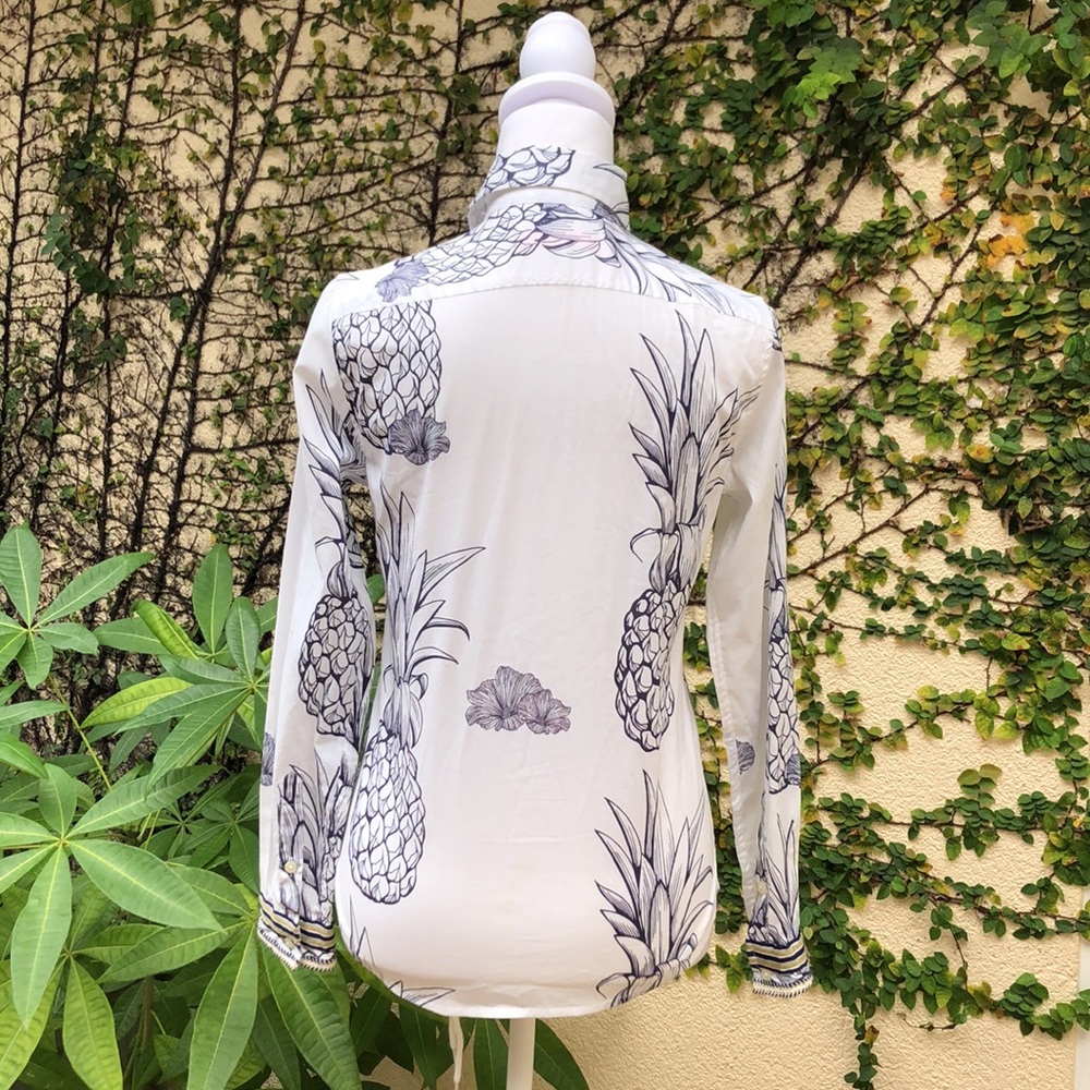 Vilagallo White Button Down With Pineapples And F… - image 2